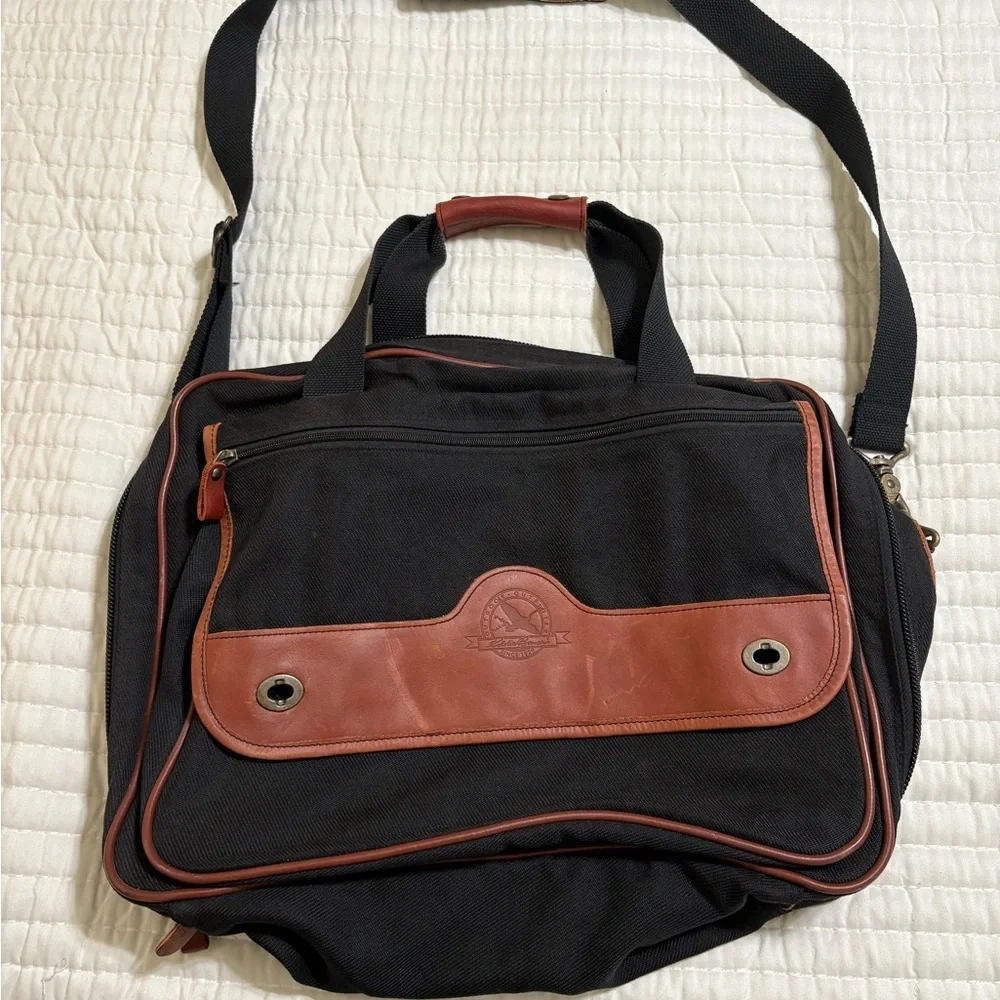 Vintage Eddie Bauer Leather +Canvas Hanging Garment Bag & Matching Carry Bag Set